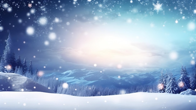 크리스마스 트리가 있는 겨울 풍경