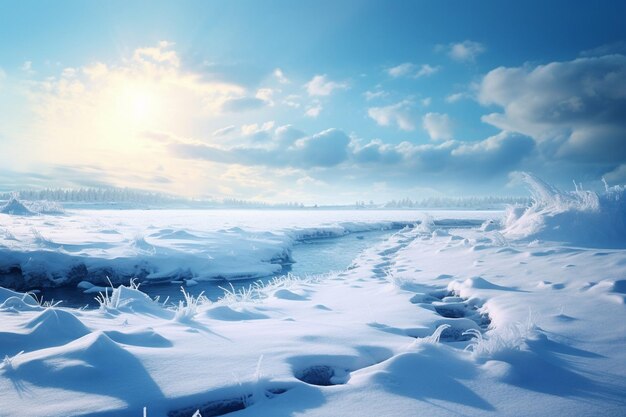Foto un paesaggio invernale con nevicate