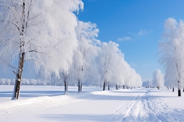 Winter landscape with fair trees under the snow