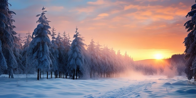 Winter landscape with forest