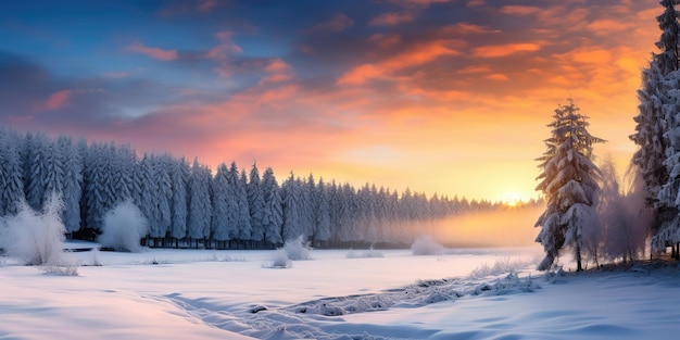 Winter landscape with forest