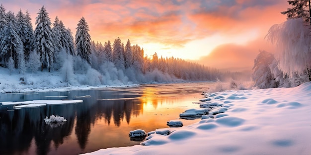 Photo winter landscape with forest