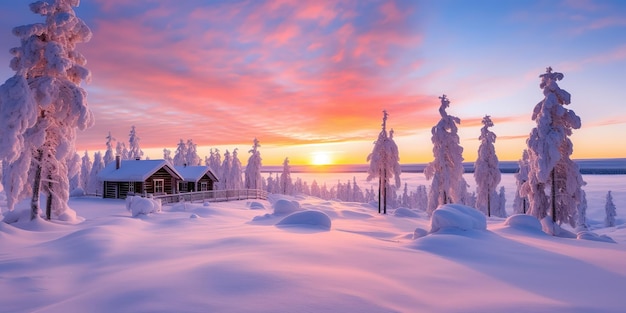 Winter landscape with forest