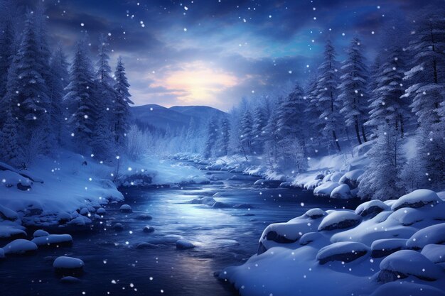 Winter landscape with a frozen river