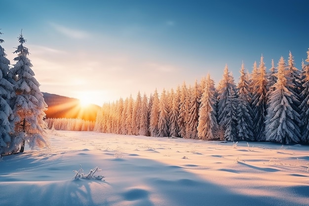 A winter landscape with lots of snow