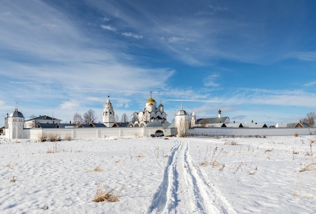 Winter landscape with Monastery Russia. Golden Ring of Russia Travel