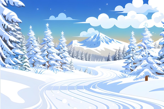 Winter landscape with mountains