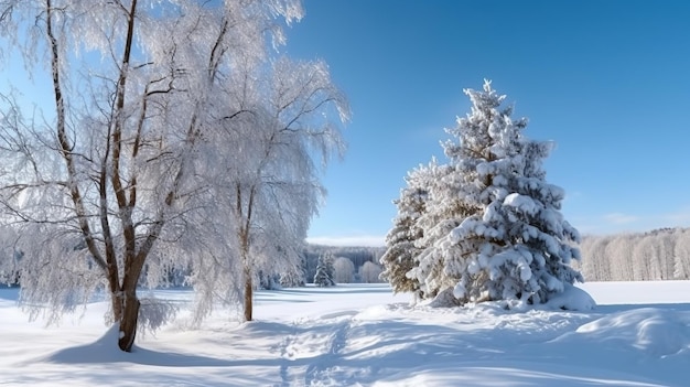 Winter landscape with reflection in the water Generative AI