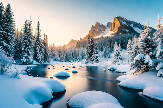 Winter landscape with snow covered trees