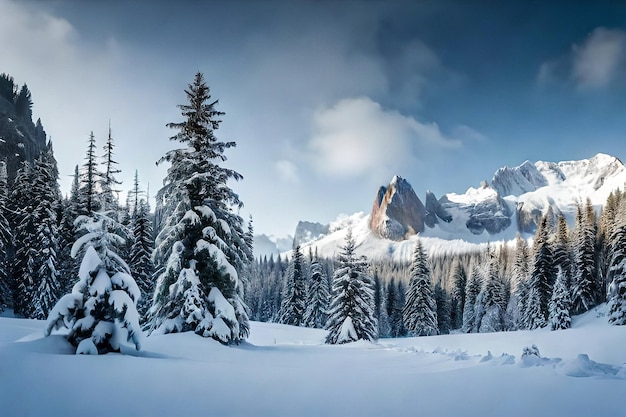 Winter landscape with snow covered trees