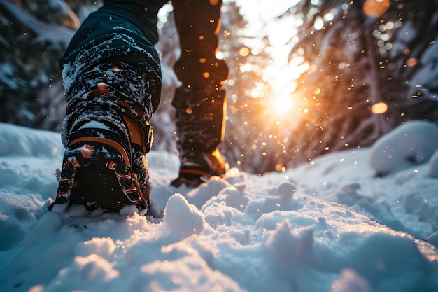 Winter landscape with snow and people exploring