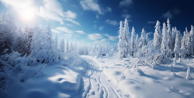 Photo winter landscape with snow snow covered trees snow background wonderful photos hyper realistic