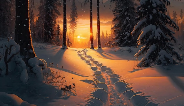 Winter landscape with snow winter deep forest