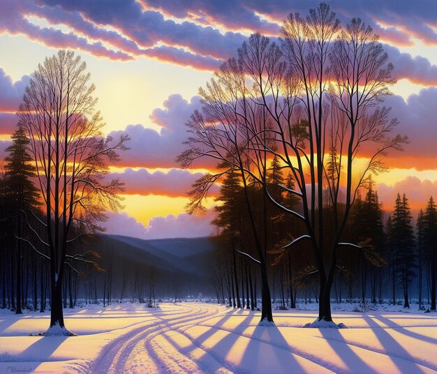 Winter landscape with snowcovered trees