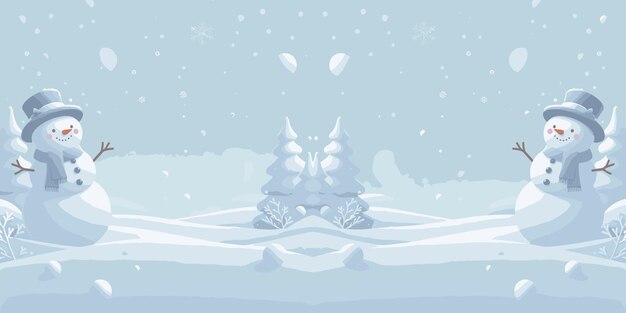 Winter landscape with snowman and christmas trees winter wallpaper vector illustration