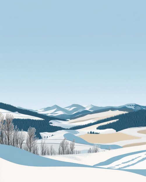 Photo winter landscape with snowy mountains and trees