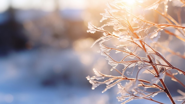 winter landscape with sun flare