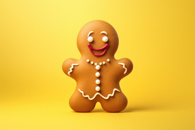 冬の魔法は、グレーズド ジンジャーブレッド クッキーの黄色の背景で展開します。クリスマスのホリデー シーズンの時期