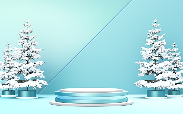 winter merry Christmas background luxury podium display for product promotion 3d rendering