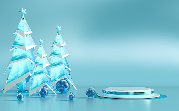 Зимний с Рождеством Христовым роскошный подиум для презентации продукта 3d-рендеринга
