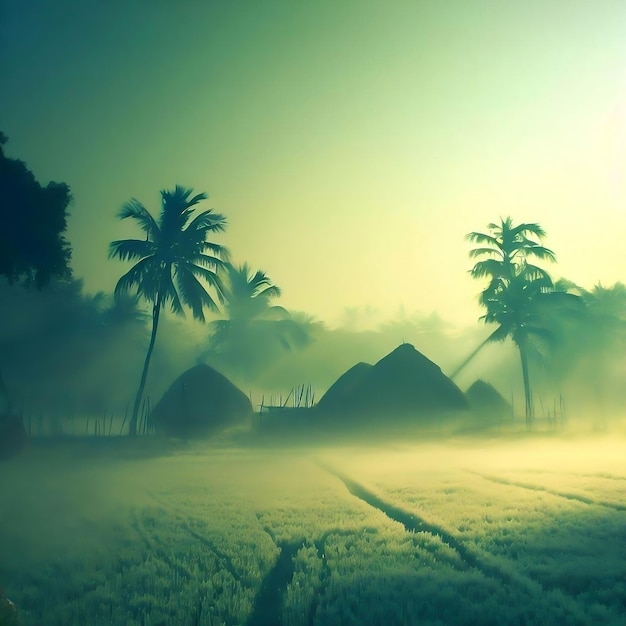 Photo winter morning of bangladeshi village by ai