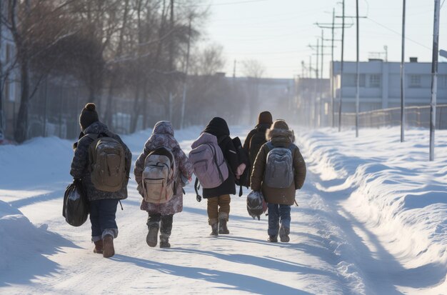 Winter morning school commute