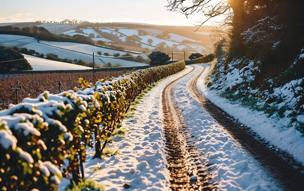 Winter mornings in fields and vineyards with sun rises from its ashes