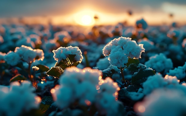 Winter mornings in fields and vineyards with sun rises from its ashes