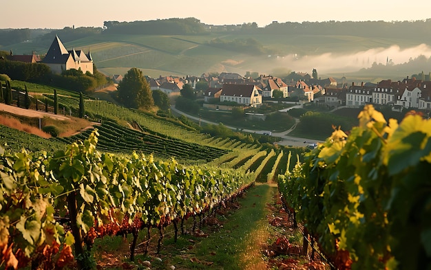 Photo winter mornings in fields and vineyards with sun rises from its ashes