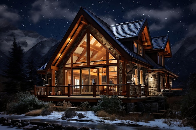 Winter Mountain Chalet Cozy Retreat