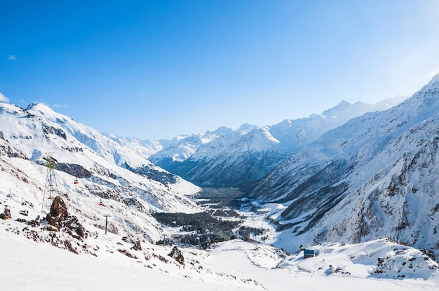 Winter mountains. Ski resort Elbrus. Caucasus, Russian Federation. Beautiful winter landscape