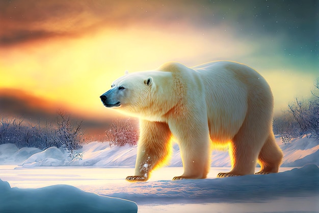 Winter nature in northern climate polar bear