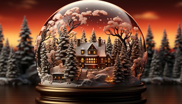 Winter night celebration snow tree decoration glowing lantern christmas ornament generated by artificial intelligence