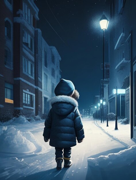 Winter night kid ai generated