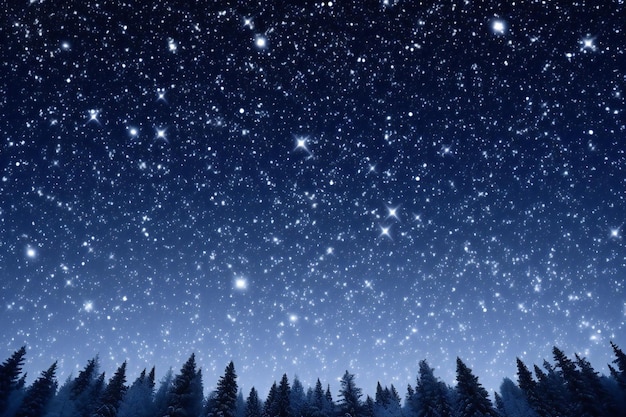 Winter night sky with stars and snowflakes Christmas background