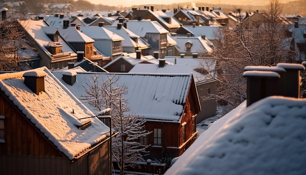 Photo winter night snowing frost cold temperature snowflake blizzard illuminated chalet generated by ai