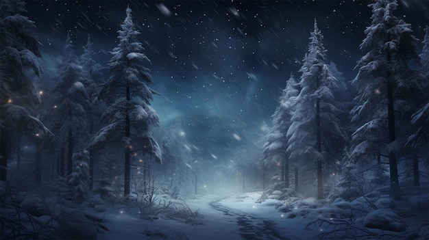 a winter night with many snow covering