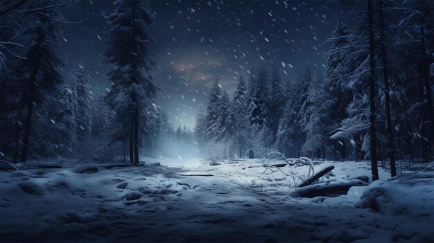 a winter night with many snow covering