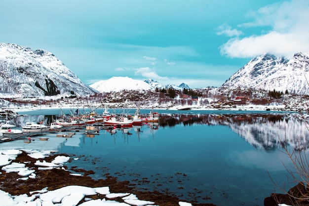 冬のノルウェー湖