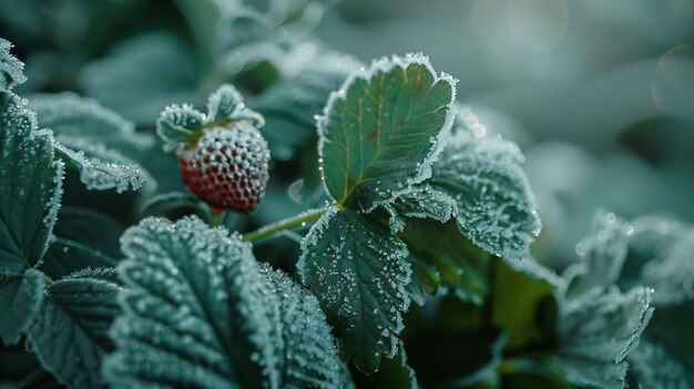 Winter ochtend vorst op groene bladeren in de tuin