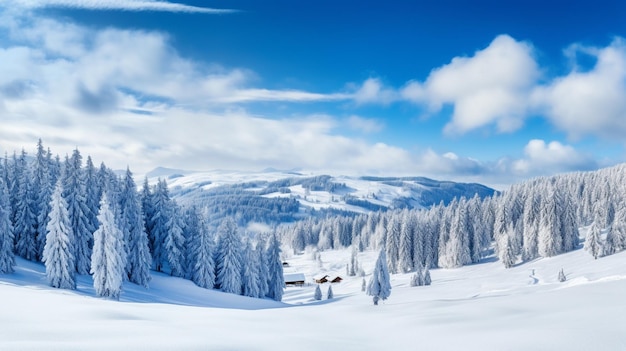 winter panoramic visual forest under snow cover