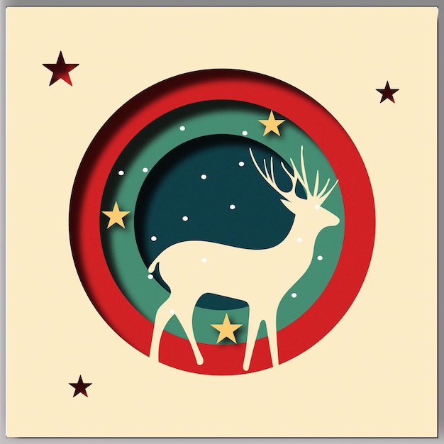 Photo winter paper cutout composition with deer and texture vector
