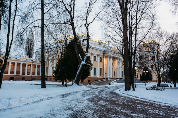 Foto parco invernale con il palazzo di rumyantsev-paskevich