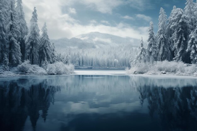 Winter peaceful lake