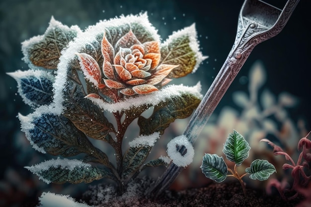 Фото Зимнее растение, покрытое снегом генеративный ии