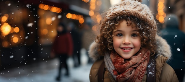 背景をぼかした写真の子供の女の子の冬のポートレート 生成 AI