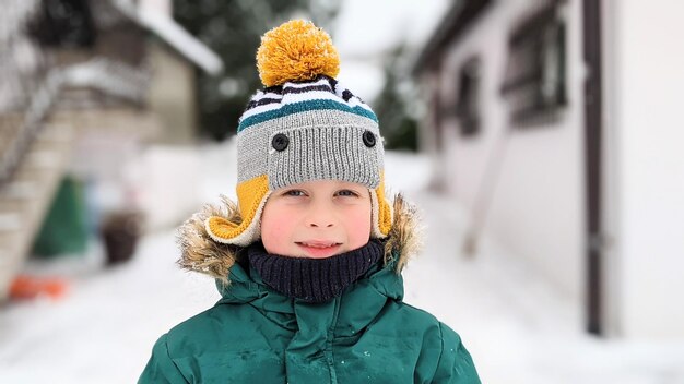 winter portrait of a cute boy