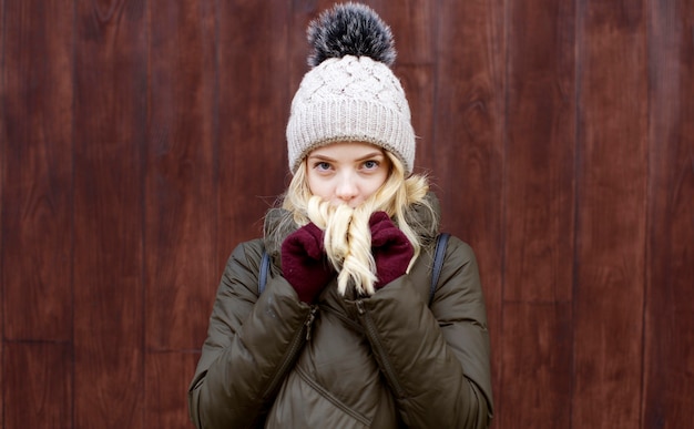 Photo winter portrait of a young beautiful woman