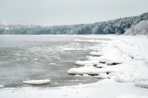 タリン近くのバルト海の冬の遊歩道。海岸のバルト三国の近くの冬。冬のバルト三国。