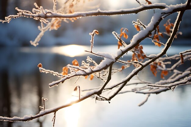 Winter Radiance Golden Sunlight on Frosty Tree Branches